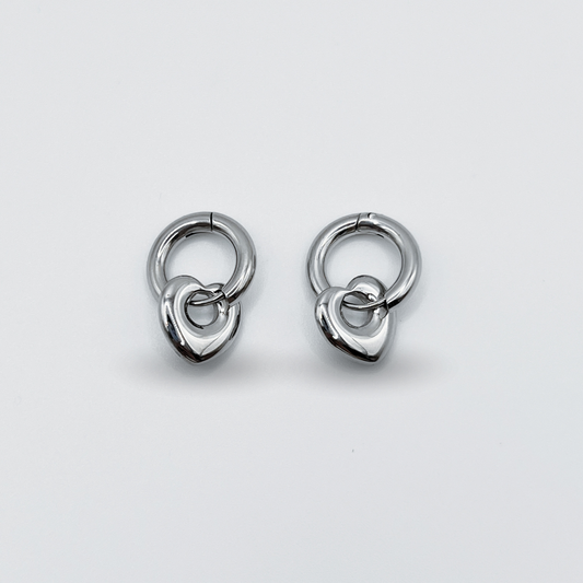 Aretes Argollas con Corazón Silver