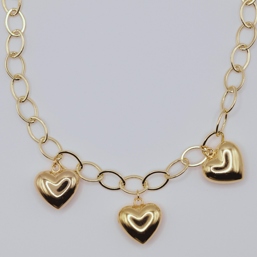 Collar 3 Corazones Dorados