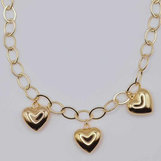 Collar 3 Corazones Dorados