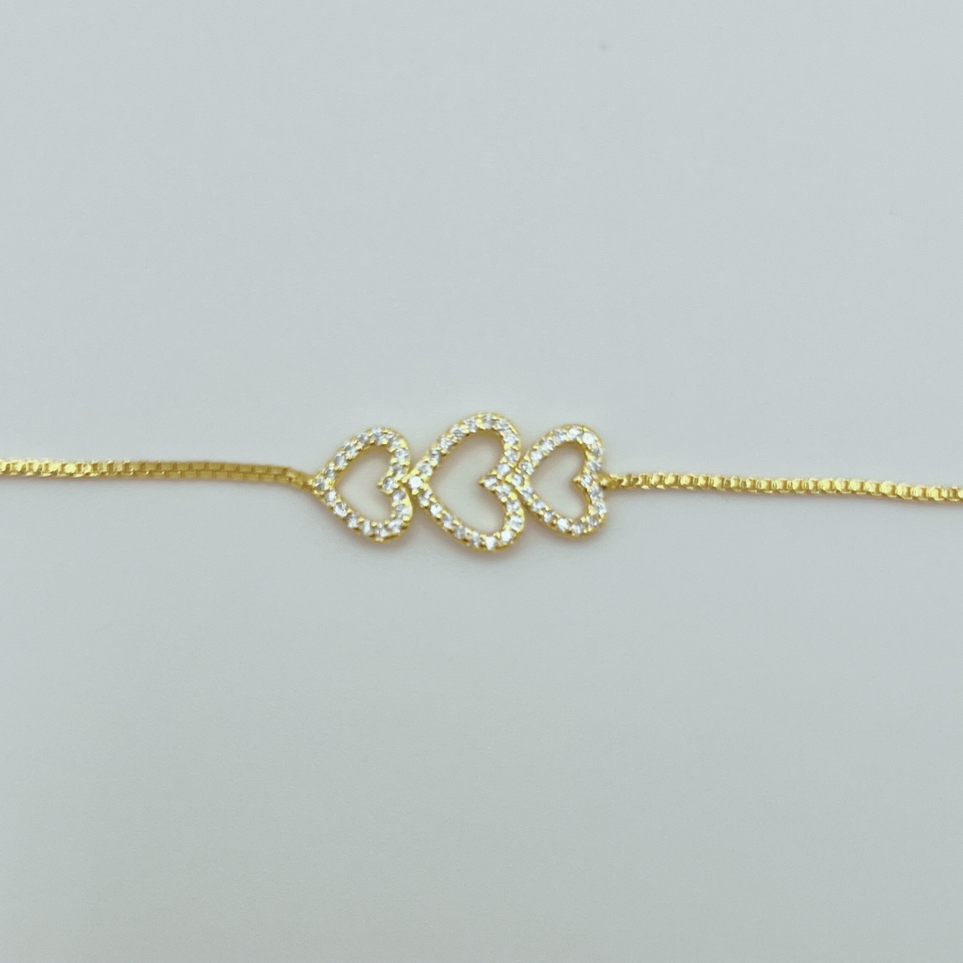 Pulsera 3 corazones con zircones