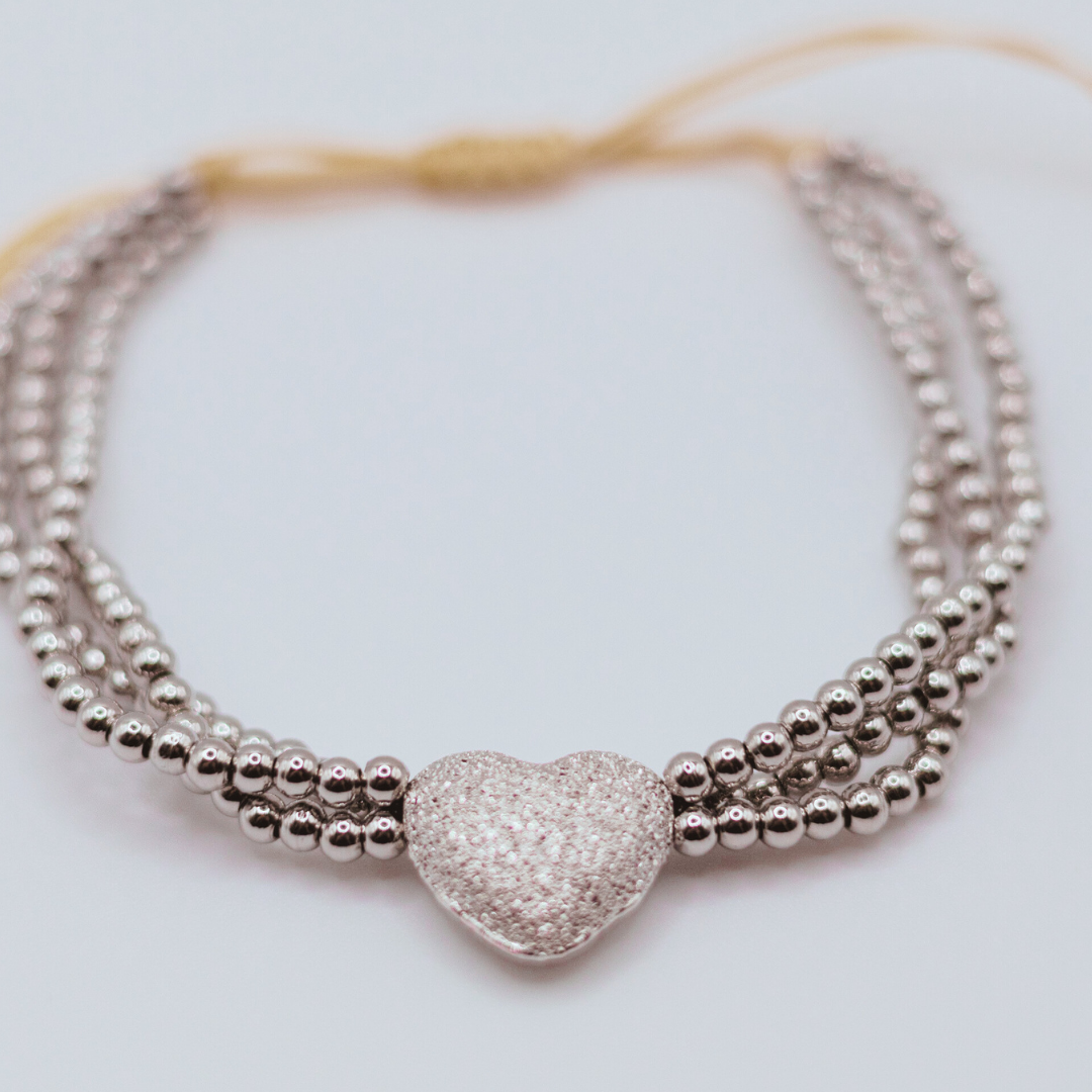 Pulsera balines corazón Silver