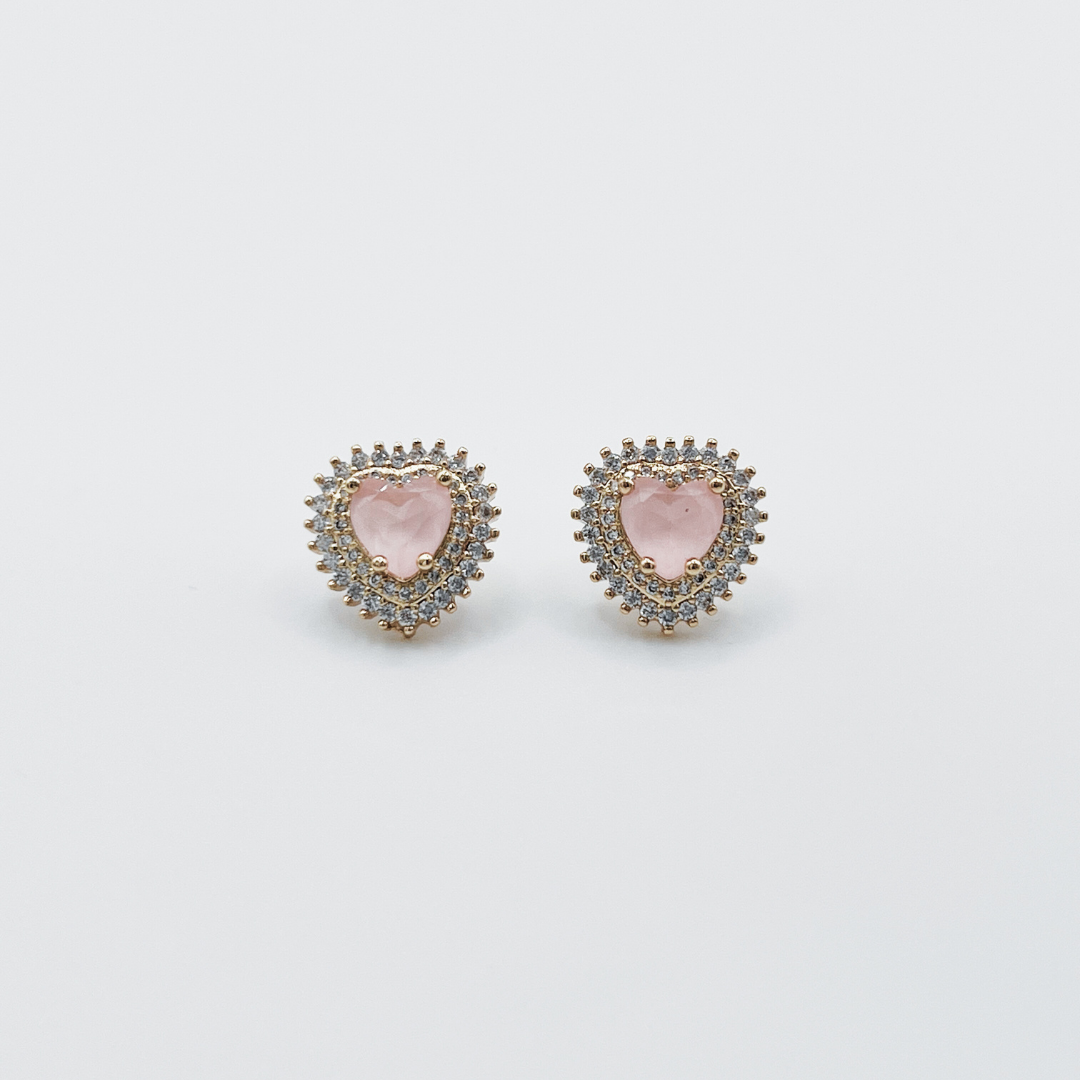 Aretes corazón zircon rosa