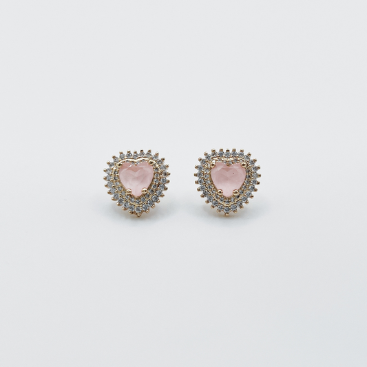 Aretes corazón zircon rosa