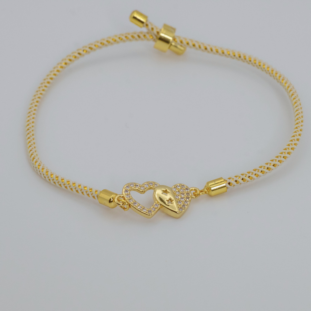 Pulsera Doble Corazón y Brillantes