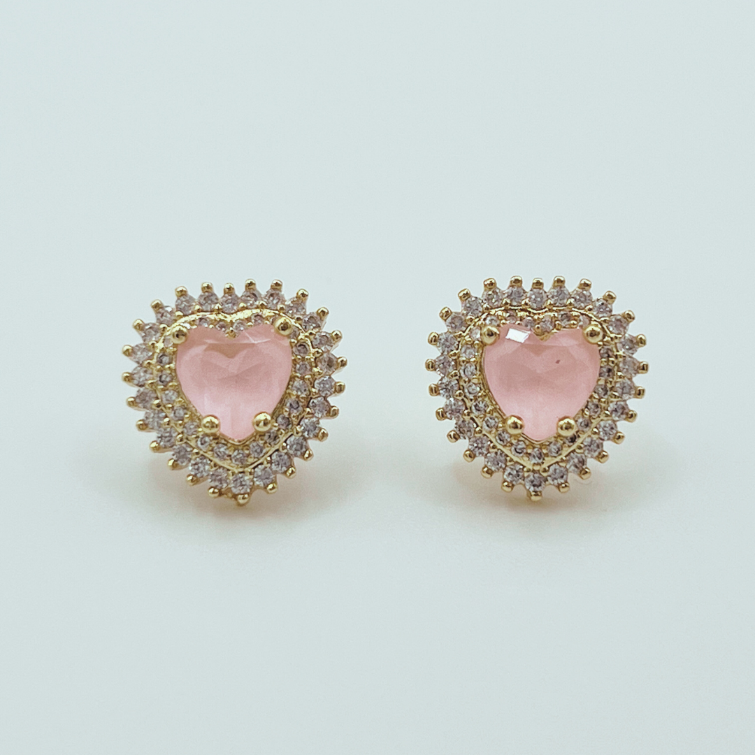 Aretes corazón zircon rosa