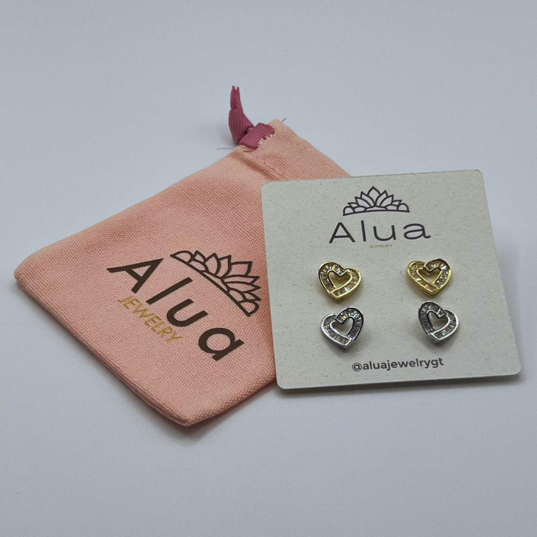 Aretes Corazón y Zircones Silver