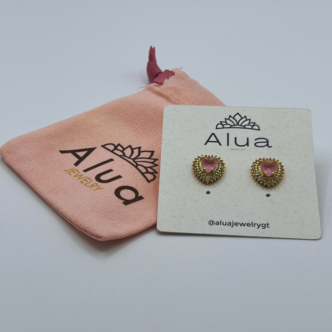 Aretes corazón zircon rosa