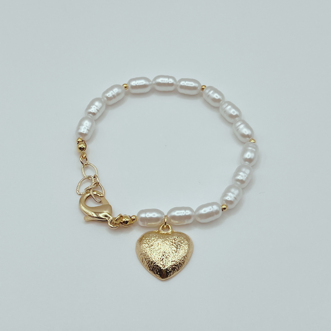 Pulsera set x 2 corazón y perlas