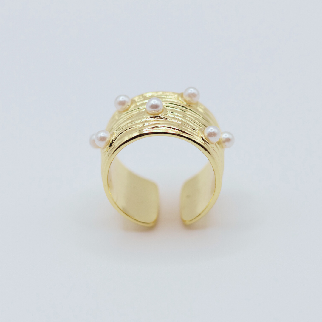 Anillo Maxi Dorado con Perlas