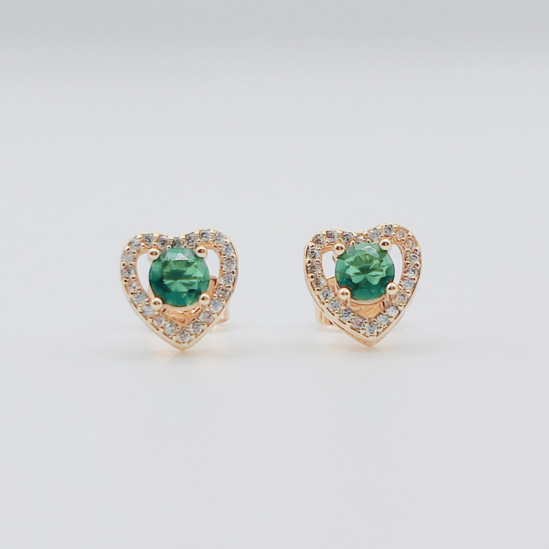 Aretes corazón zircon verde