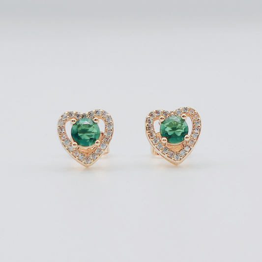 Aretes corazón zircon verde