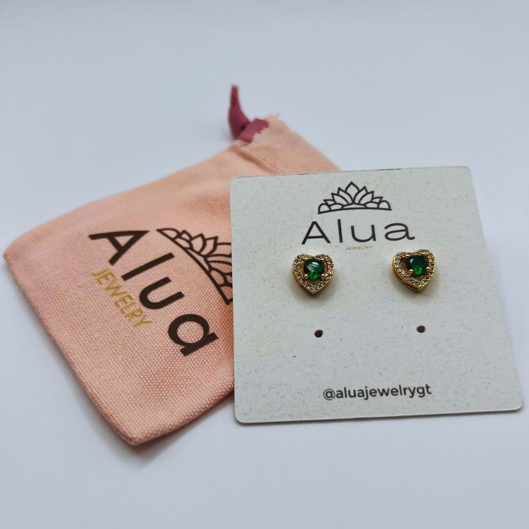 Aretes corazón zircon verde