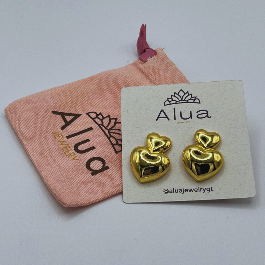 Aretes Doble corazón Gold