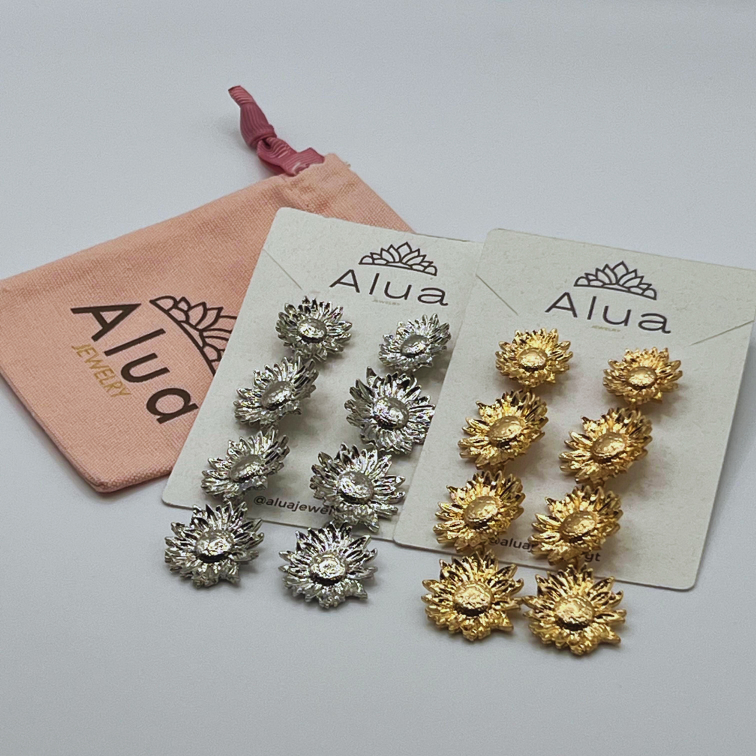 Aretes Largos Flor Gold