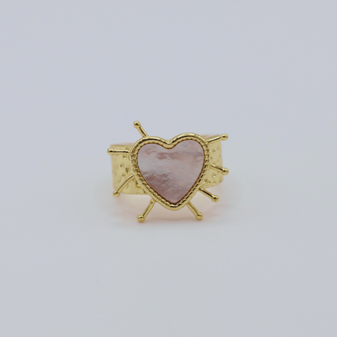 Anillo Corazón y Nácar Dorado