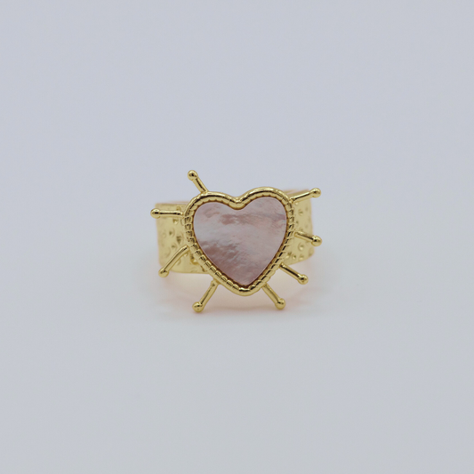 Anillo Corazón y Nácar Dorado