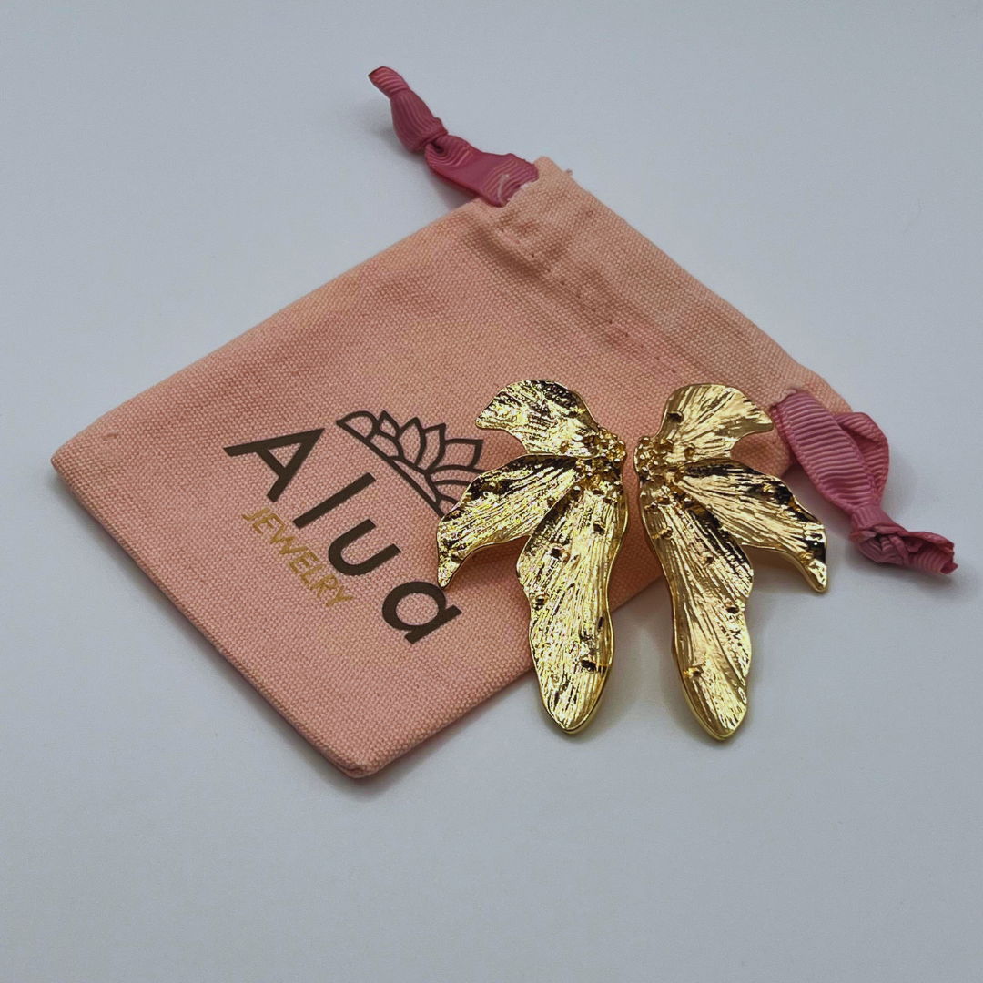 Aretes Largo Flor Vitange Gold