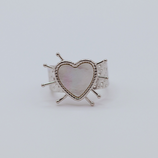 Anillo Corazón y Nácar Silver