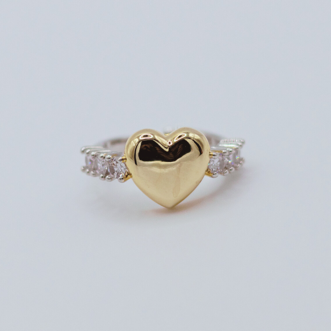 Anillo Corazon Dorado y Silver