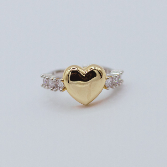 Anillo Corazon Dorado y Silver