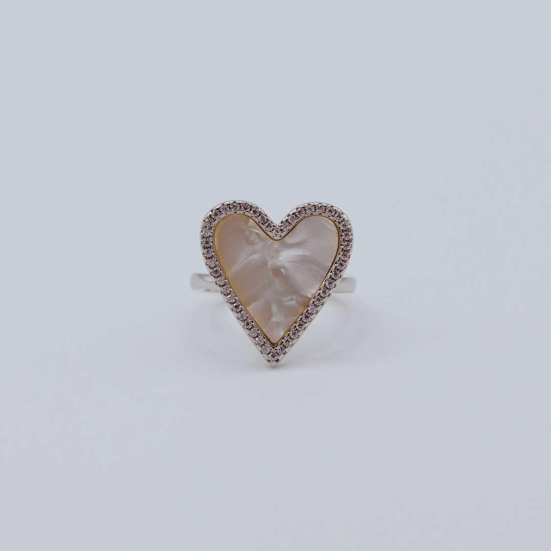 Anillo Corazón Nácar y Zircones