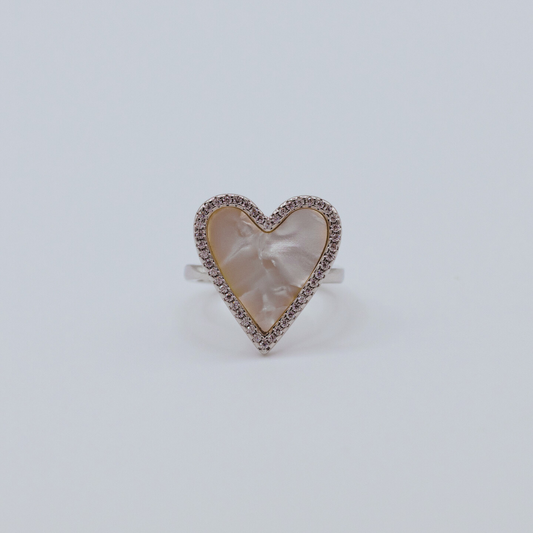 Anillo Corazón Nácar y Zircones