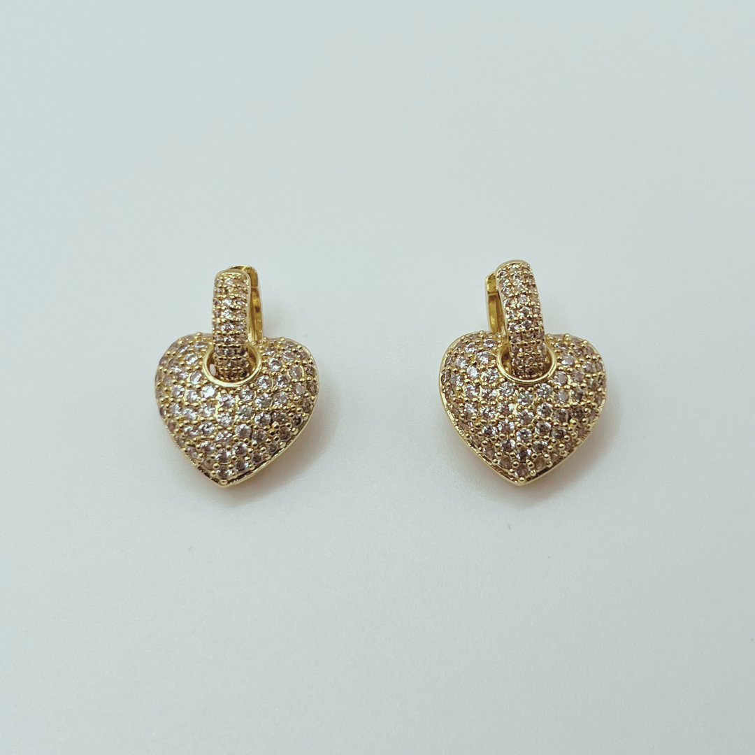 Aretes Aro y Corazon Brillante