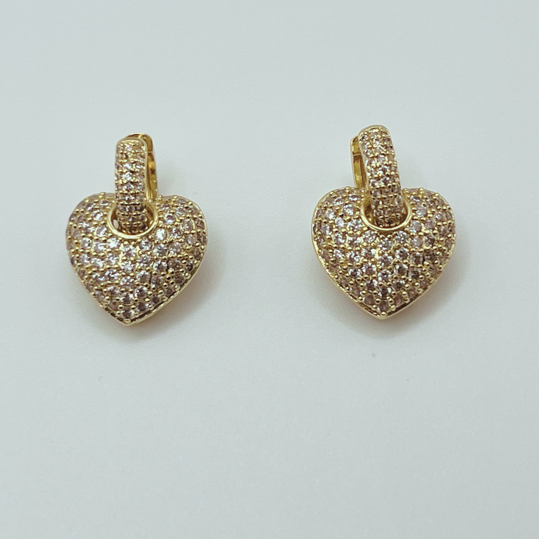 Aretes Aro y Corazon Brillante