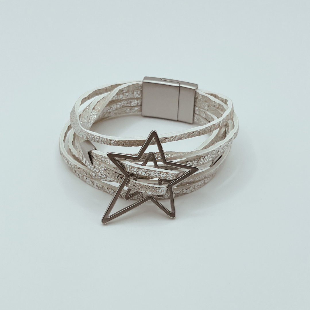 Pulsera Cuero Estrella Silver