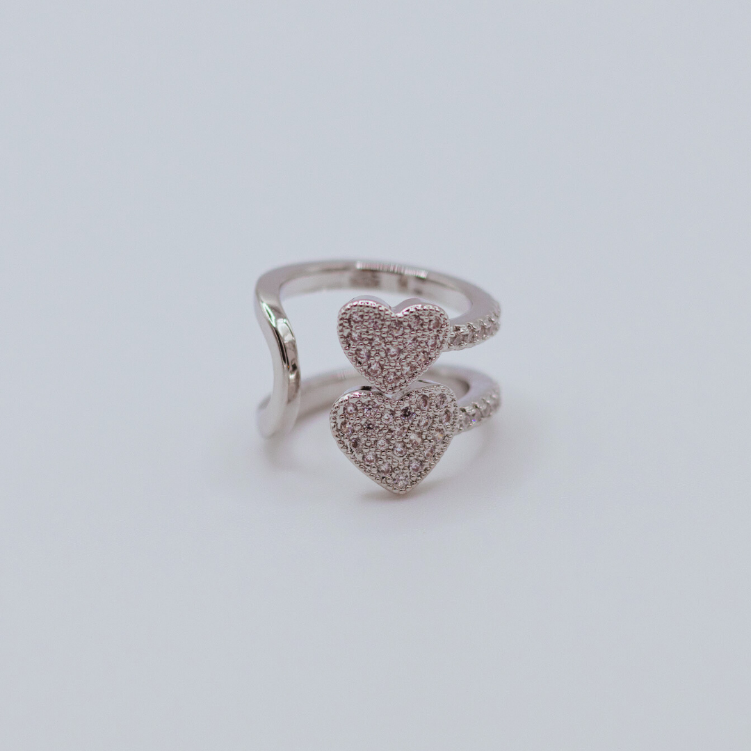 Earcuff Doble Corazón Silver