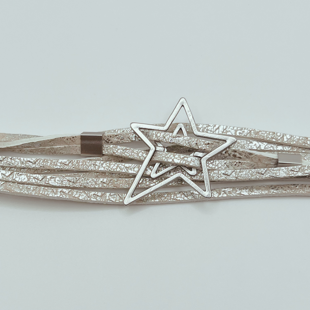 Pulsera Cuero Estrella Silver