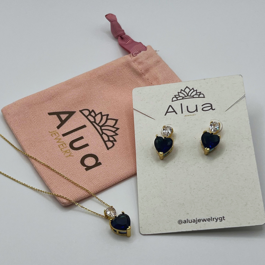 Conjunto de Aretes y collar Gold Azul