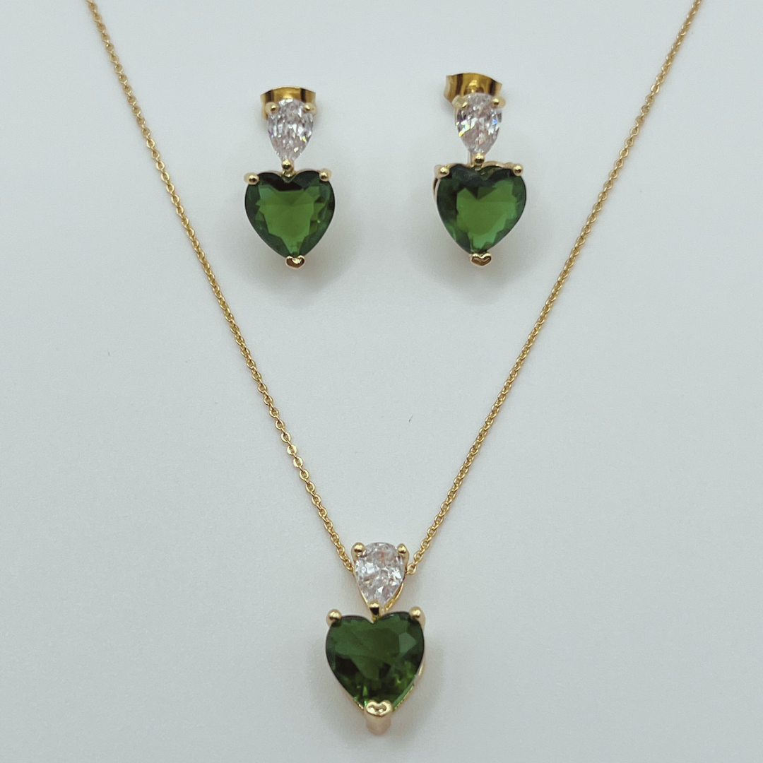 Conjunto de Aretes y collar Gold Verde