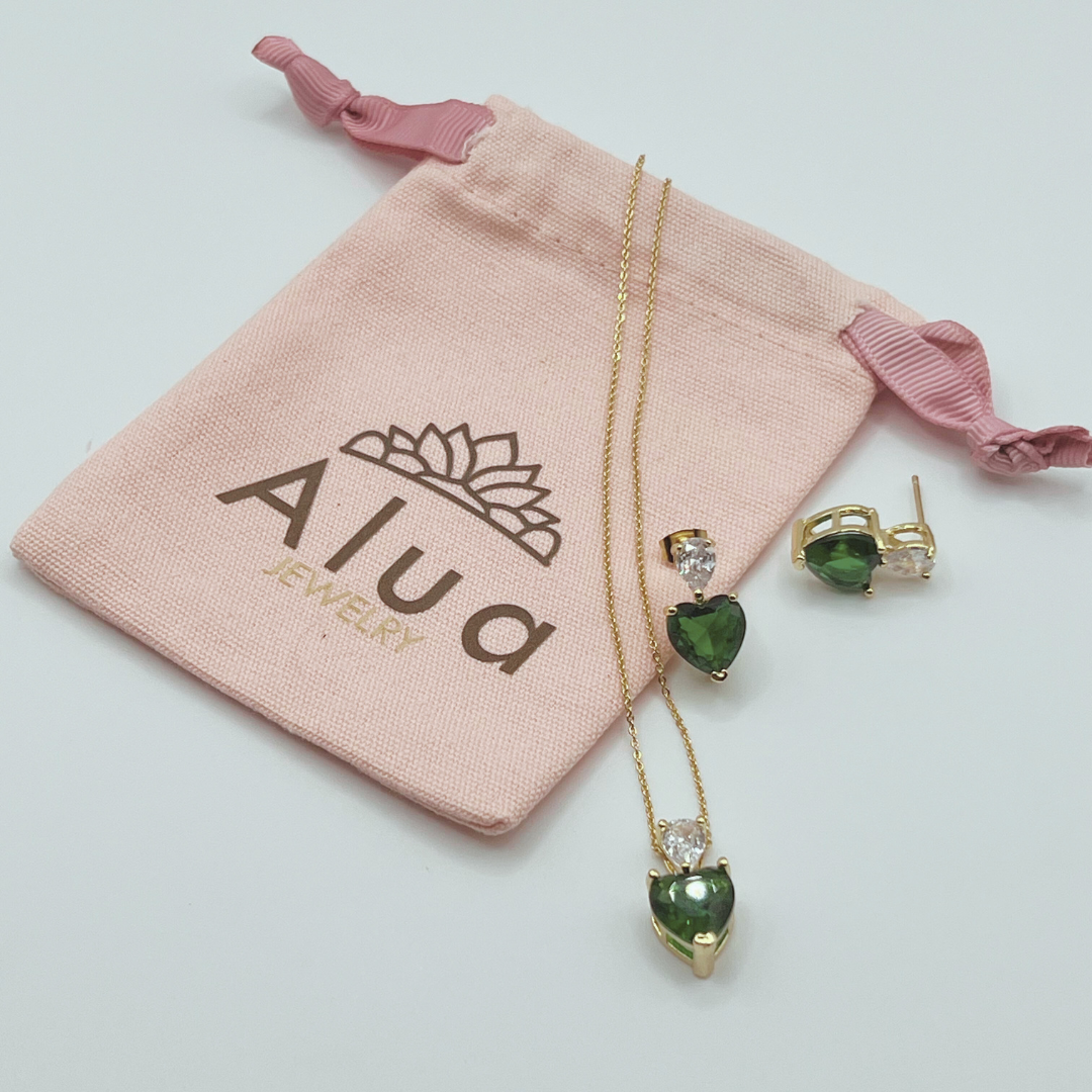 Conjunto de Aretes y collar Gold Verde