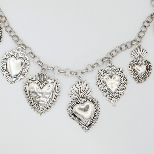 Collar Multi corazones Flame Silver