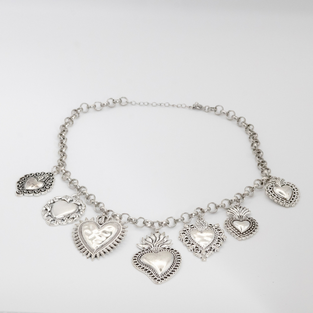 Collar Multi corazones Flame Silver