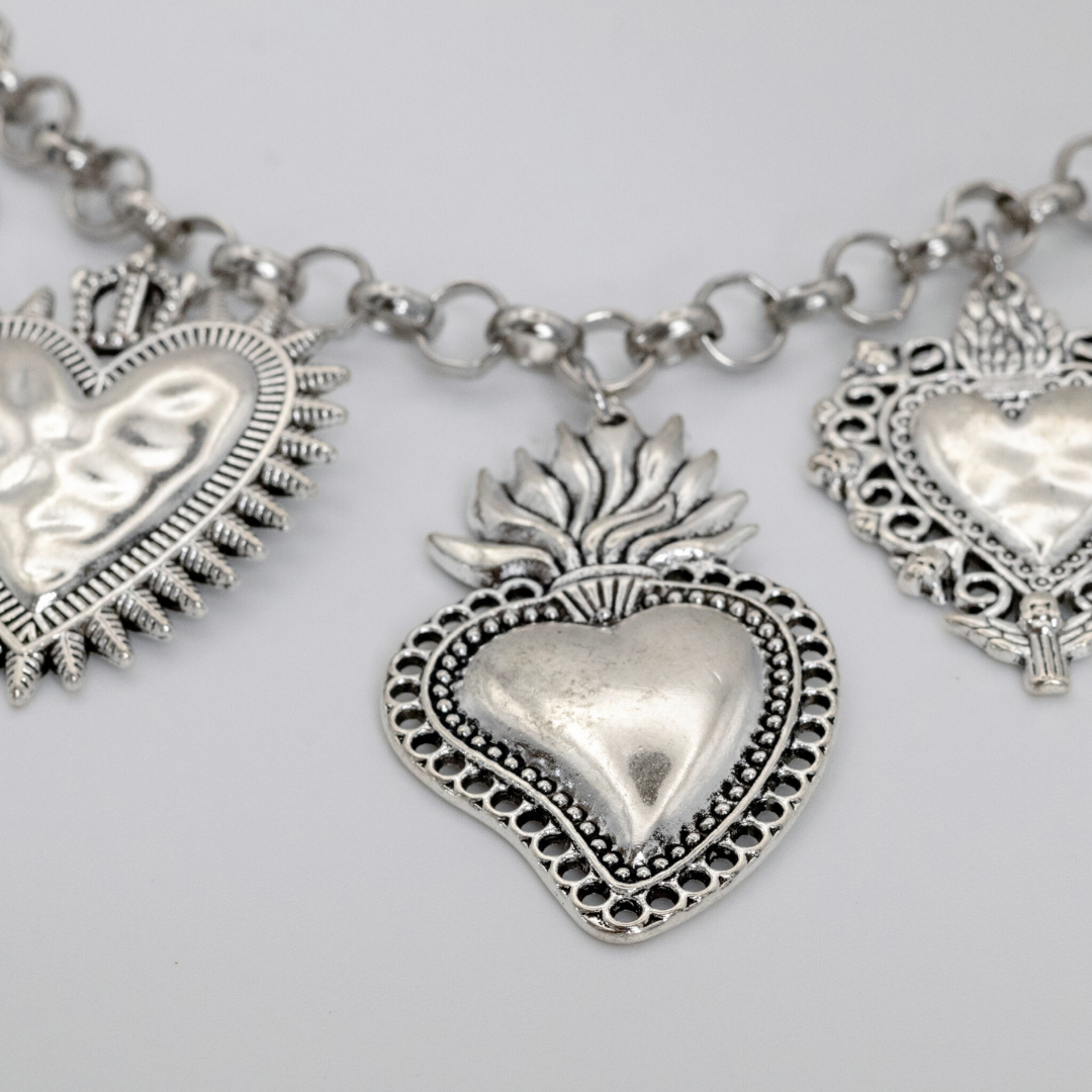 Collar Multi corazones Flame Silver