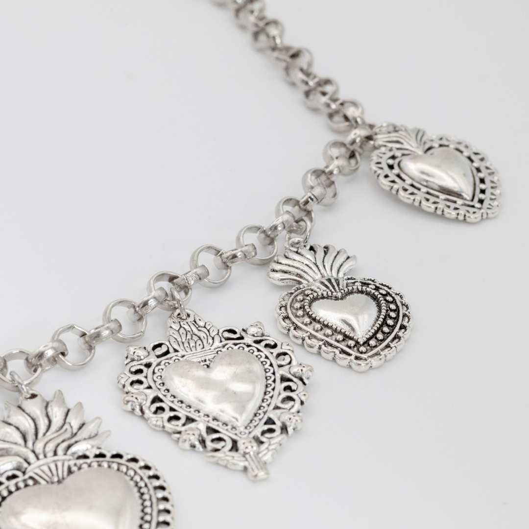 Collar Multi corazones Flame Silver