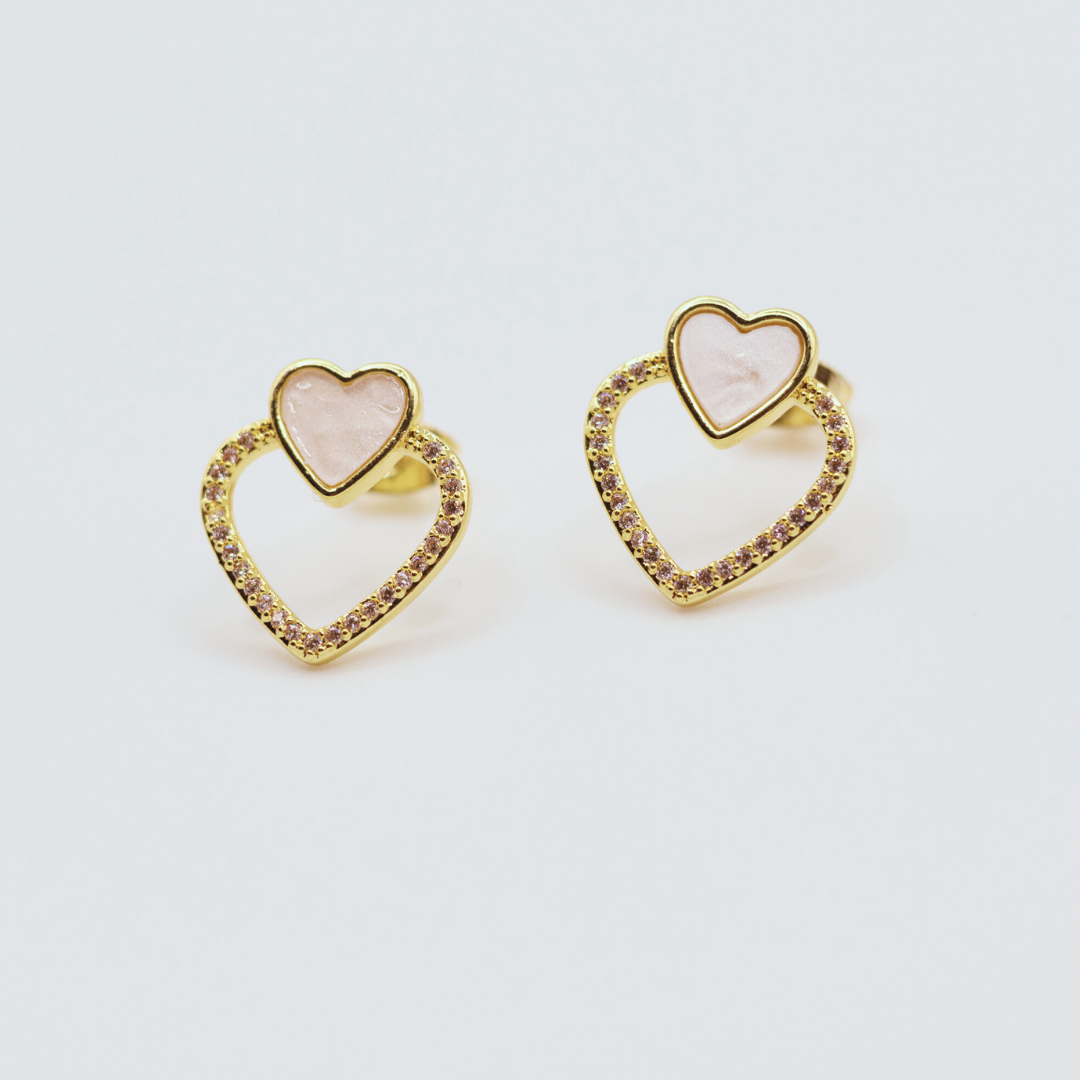 Aretes Doble corazón Blanco