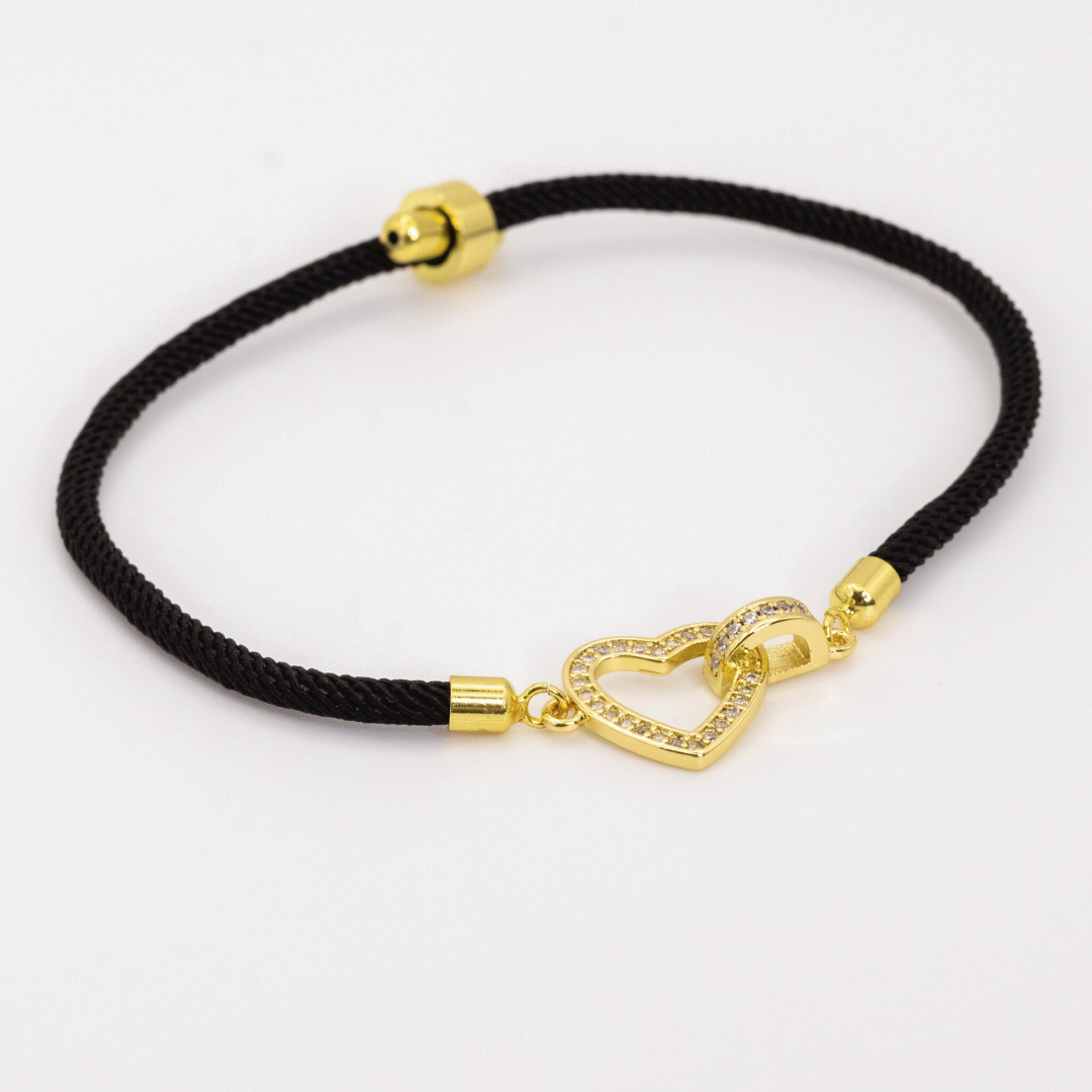 Pulsera Doble corazón y cinta negra