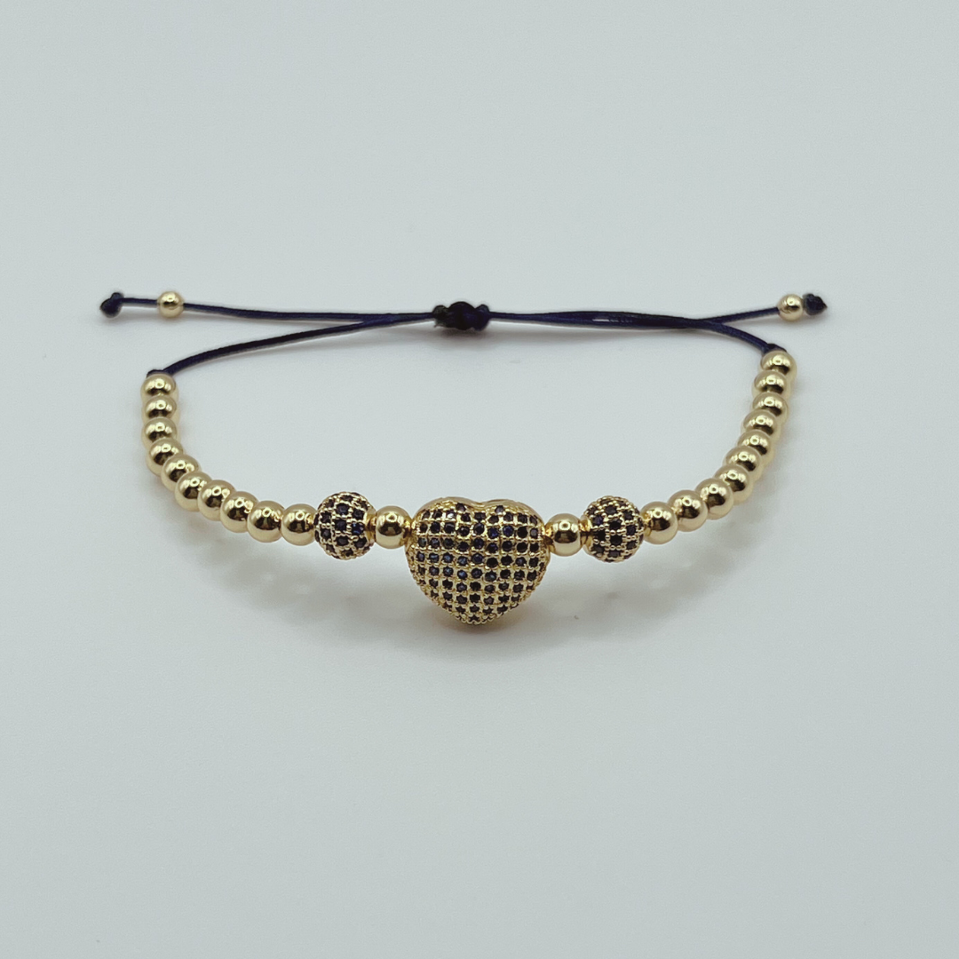 Pulsera Corazón Negro&Gold