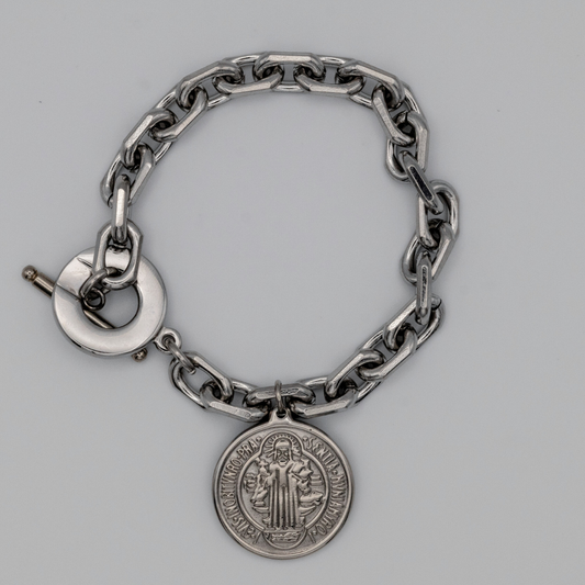 Pulsera Medalla San Benito Chunky Silver