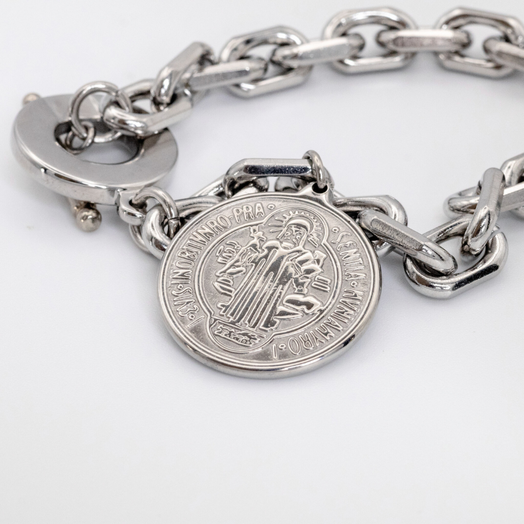 Pulsera Medalla San Benito Chunky Silver