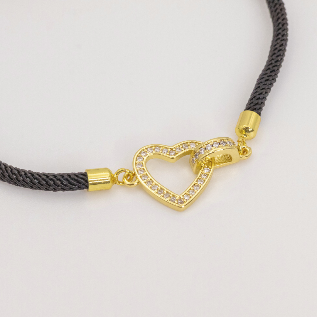 Pulsera Doble corazón y cinta negra