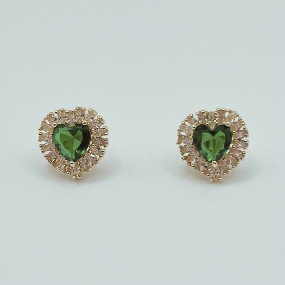 Aretes corazón maxi zircon verde