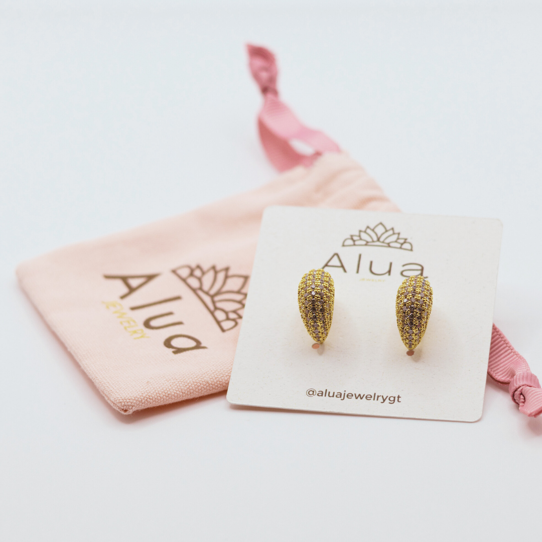 Aretes Argollas Con Zircones Doradas