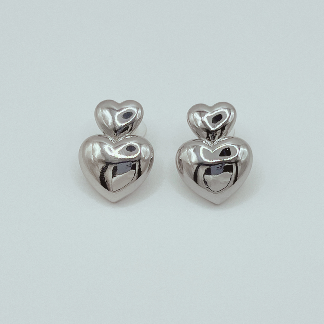 Aretes Doble corazón Silver