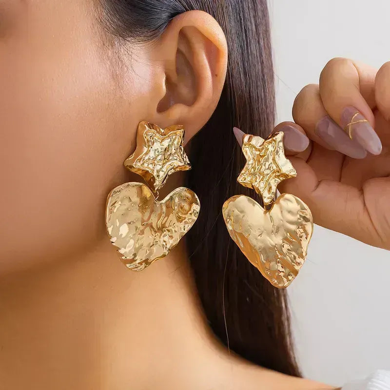 Aretes Corazones Gold Grandes